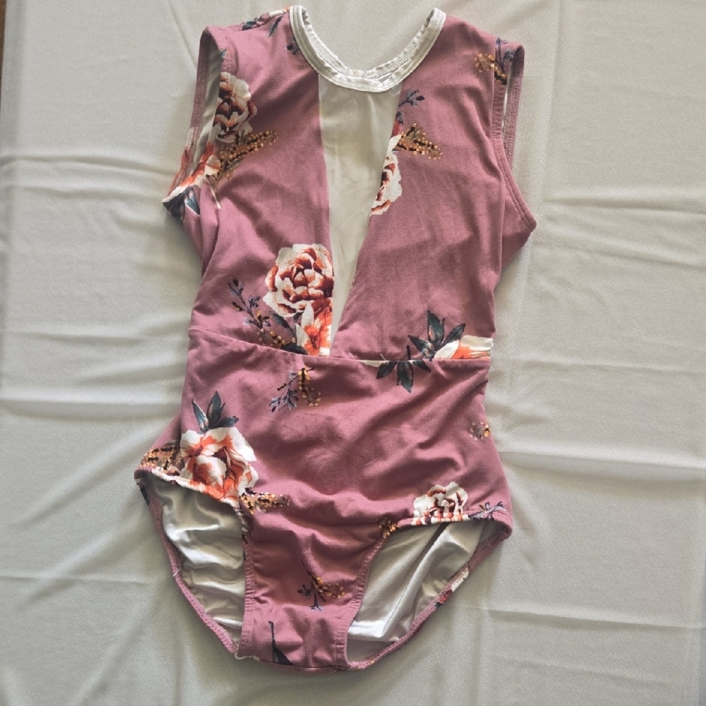 Chelsea B Floral Deep V-Neck Leotard